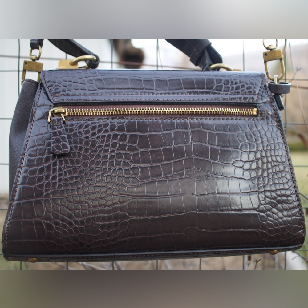 Guess Brown/Black Croc-Embossed Crossbody Bag with Gold Hardware - Picture 10 of 11